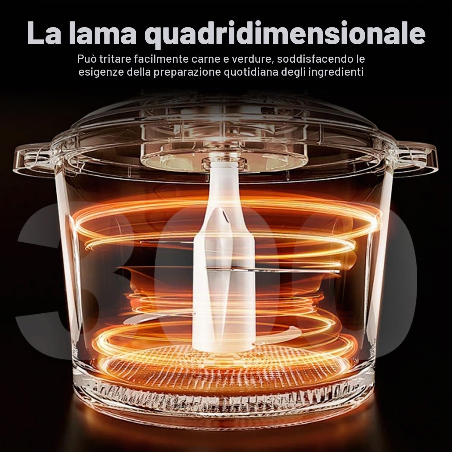 300 W, tritacarne elettrico a 3 velocità con 8 tazze in acciaio inox e 8 tazze, macinacaffè, 2 set di 4 lame a due livelli, verdure