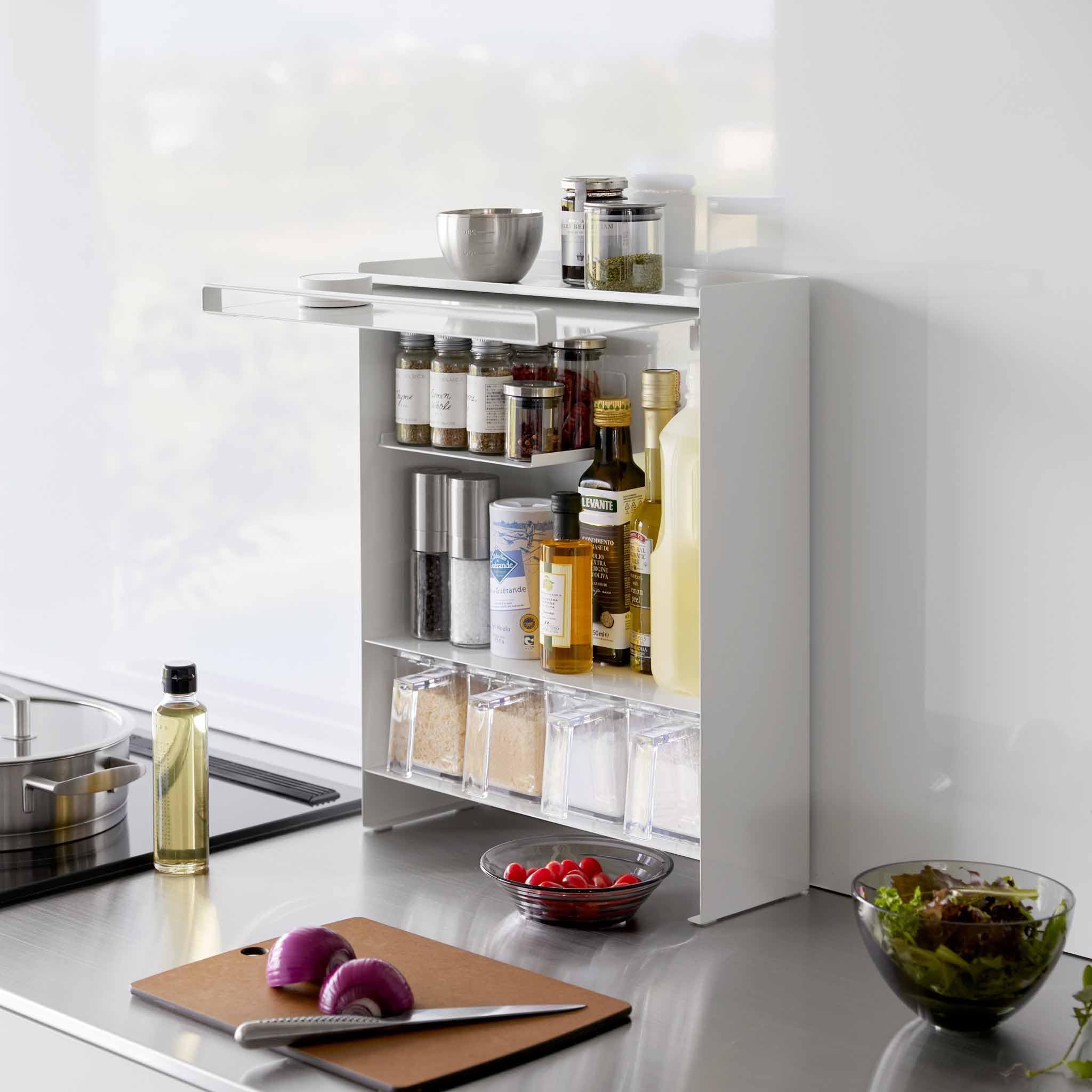 YAMAZAKI 2009 TOWER 3Tiered Seasoning Rack, white, Steel/POM Resin, 38 x 16.3 x 49.2 cm