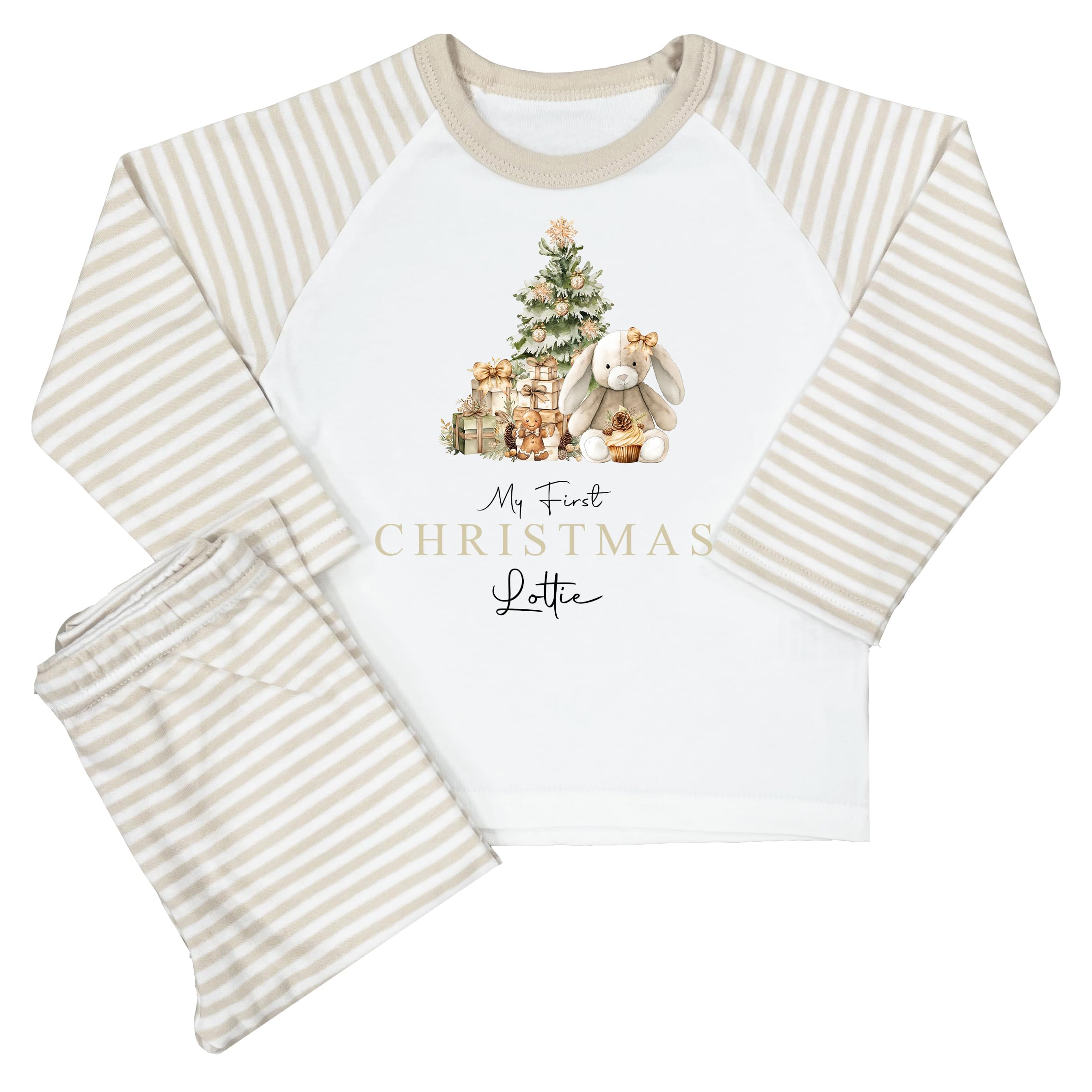 The Baby Box Uk Girls Beige My 1St Xmas Gold Bunny Personalised Babys First Christmas Pyjamas Boys 1St Baby Beige Gold Xmas Pjs (, 6-12 Months)