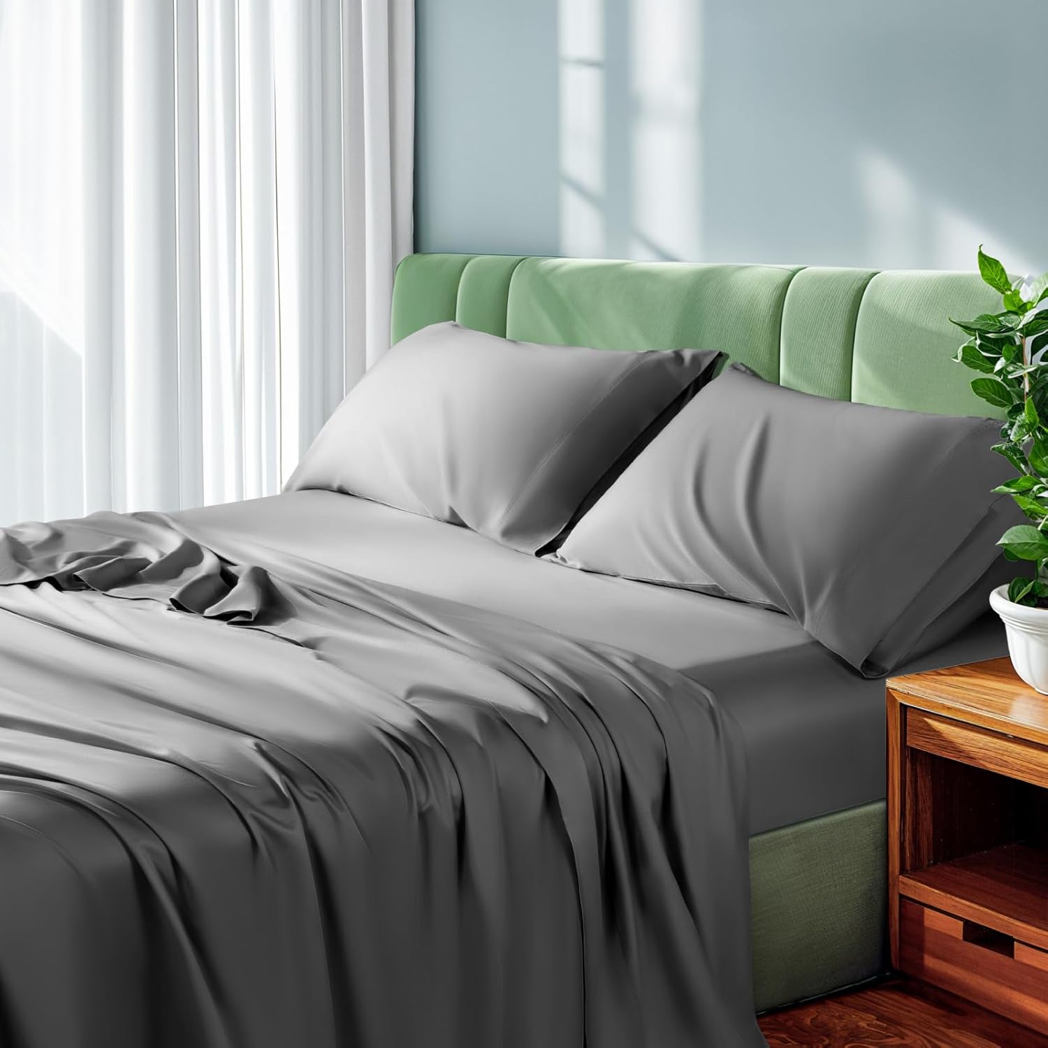 Luxury 100% Organic Tencel Cooling Sheets, Silky Soft Lyocell Sheets with 6"-18" Deep Pocket-60x82