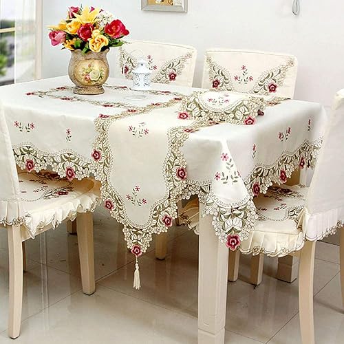 Miniatura 4 de LeLehome - Mantel de encaje bordado con flores color café