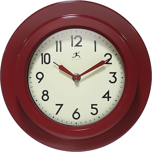Infinity Instruments Retro Escape - Reloj de pared para interiores de plástico de 9.75 pulgadas con movimiento silencioso, color rojo
