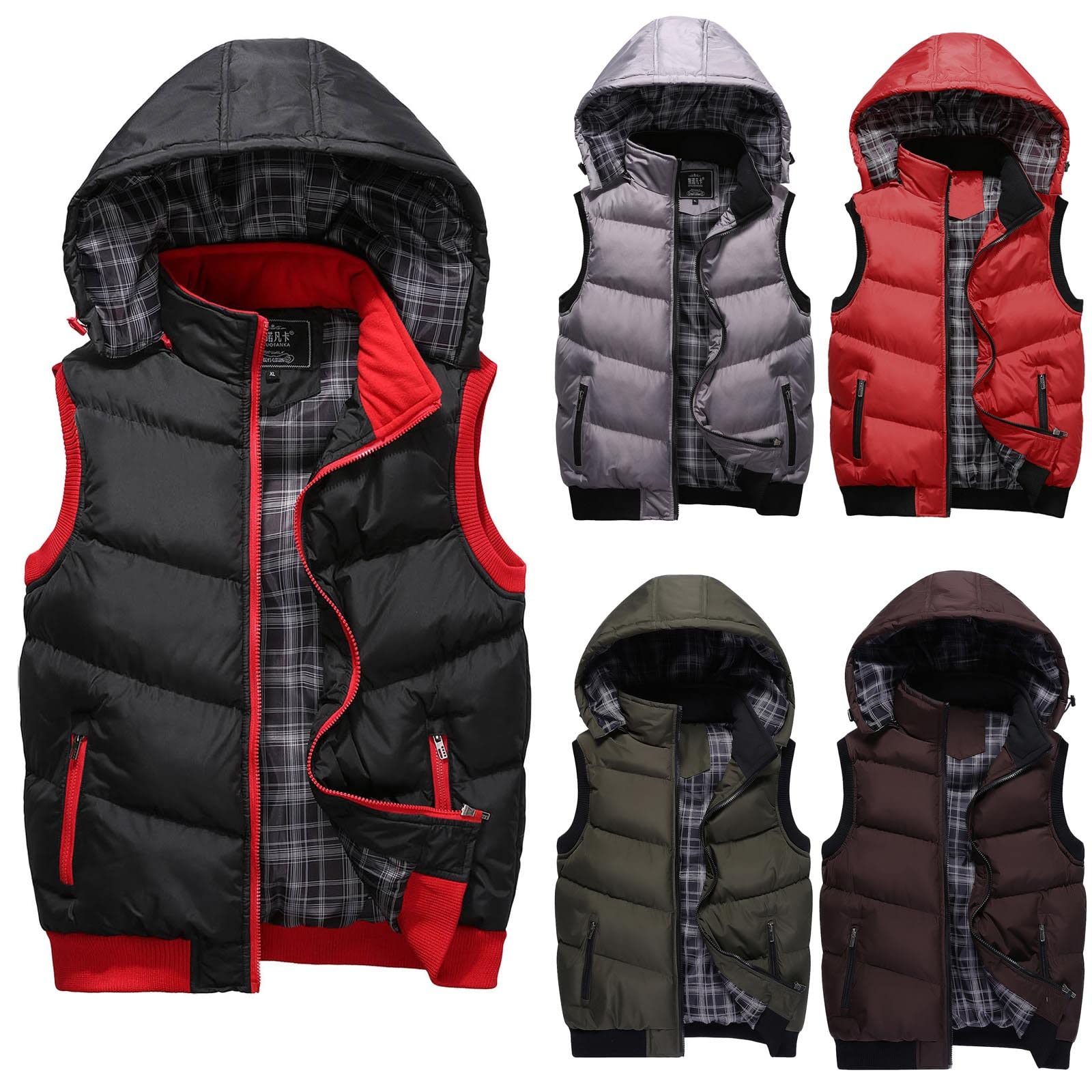 Chaleco acolchado con capucha desmontable para hombre, chaleco acolchado con cremallera, chaleco acolchado, resistente al viento, chaqueta sin mangas, calentador de cuerpo ligero para golf, correr
