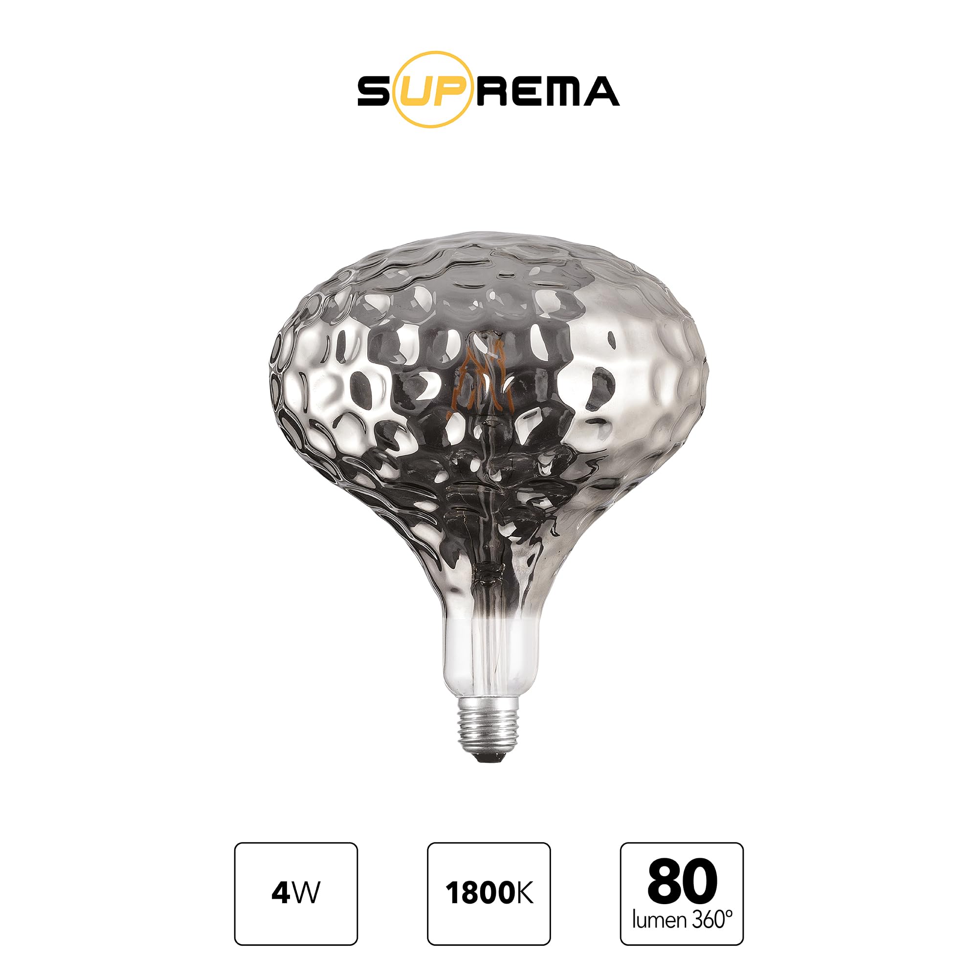 Suprema, Lampadina LED Decorativa Giant, Dimmerabile, Luce Calda, Attacco E27 (Smoke vetro lavorato)