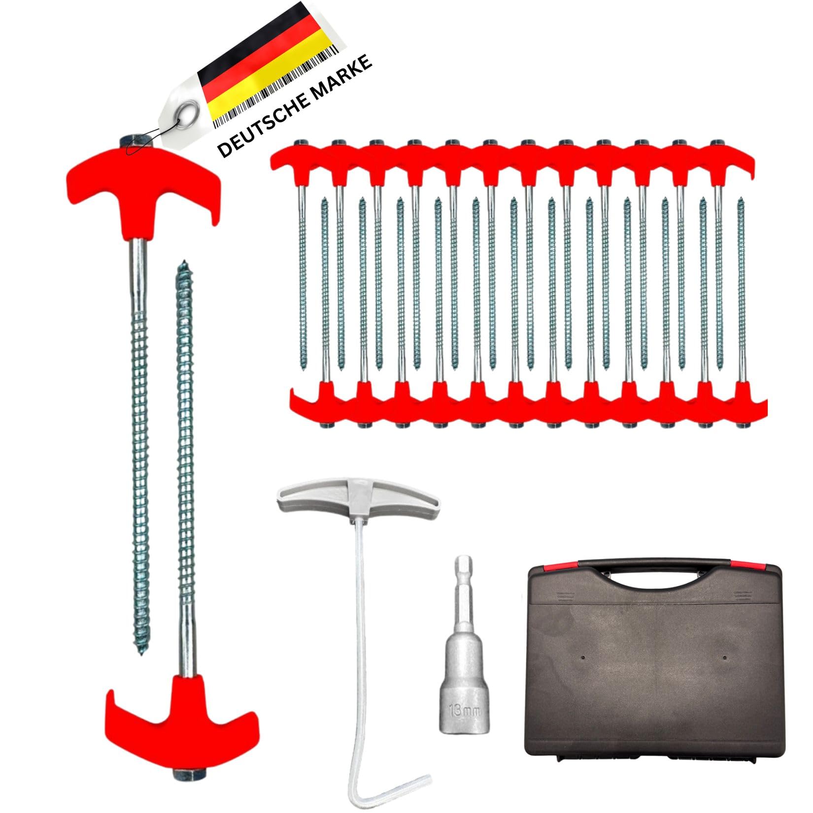 FAMEX Lot de 24 piquets de tente en acier robuste avec filetage et support de corde de 20,5 cm de long - Piquets à vis, piquets de tente, piquets de tente de camping