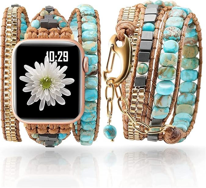 Handmade Boho Watch Band Compatible with Apple Watch 49MM 45MM 44MM 42MM 41MM 40MM 38MM Beaded Wrap Bracelet for iWatch Ultra, Series SE/9/8/7/6/5/4/3/2/1, Fancy Strap for Women