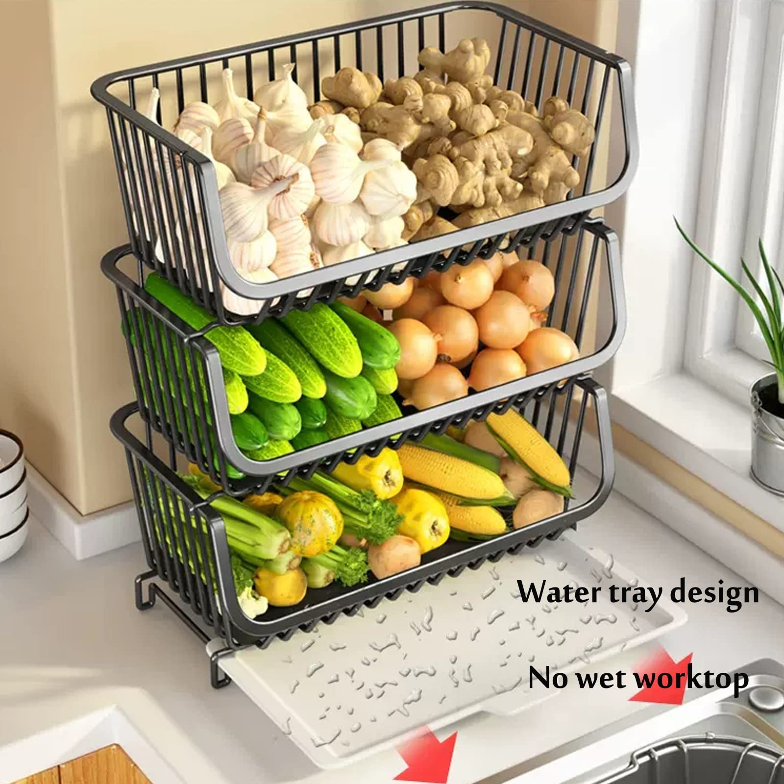Cesta De Frutas De 2 Niveles De Hierro - Con Asa Para Transportar - Medidas 27x17x32 Cm - Ideal Para Cocina Y Comedor