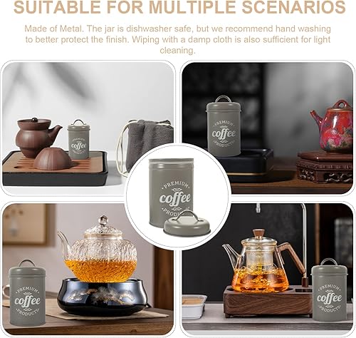 Miniatura 8 de CALLARON Recipiente de almacenamiento de café lata de té rústica tarro de almacenamiento de azúcar de metal hermético hojas sueltas para el hogar