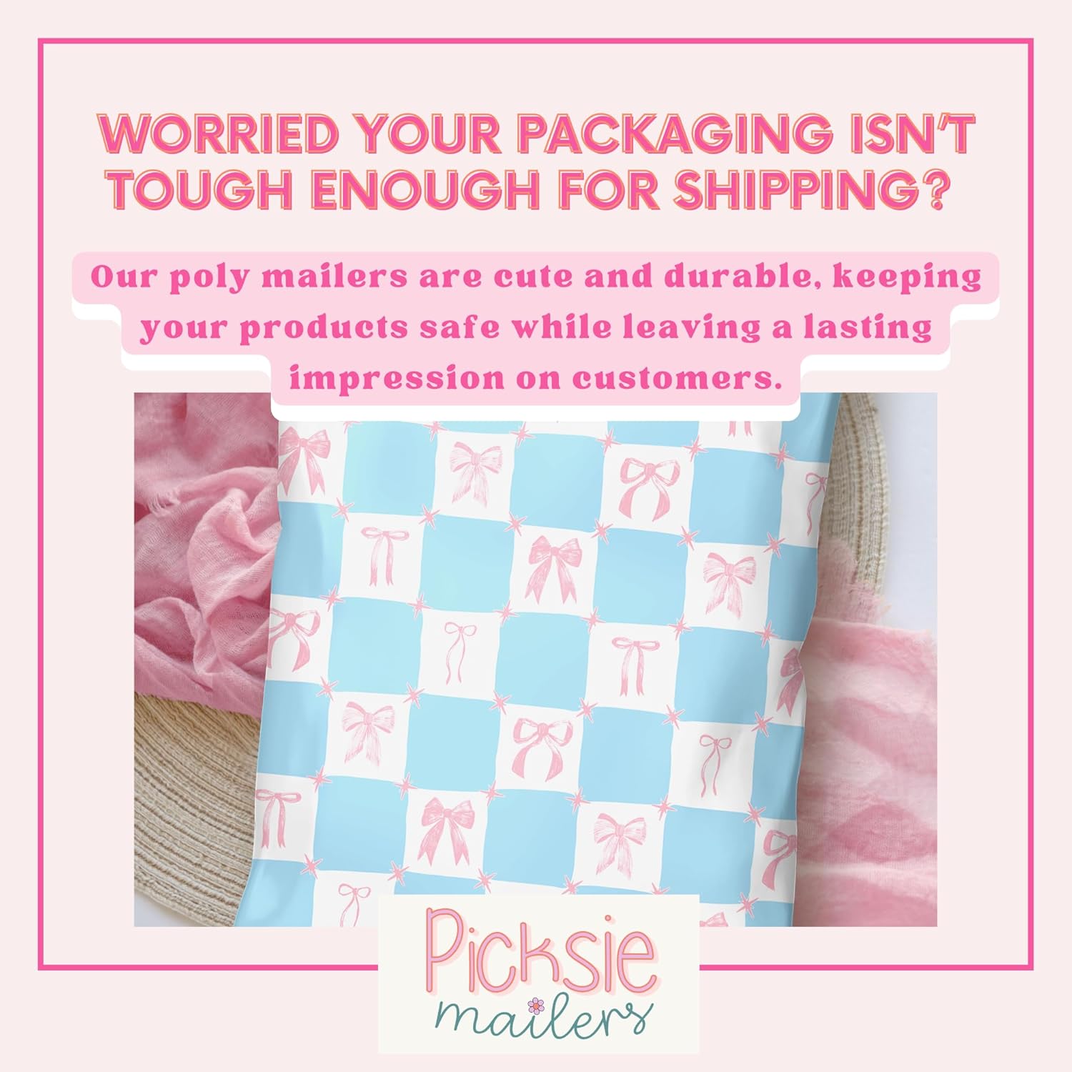 Picksie Mailers- 10x13 Poly Shipping Bags 100 Pack Bulk Mailers Small Business Mailing Supplies Waterproof Boutique Envelope Plastic Poly Bag for Clothing Cute Packaging- Bows & Checks