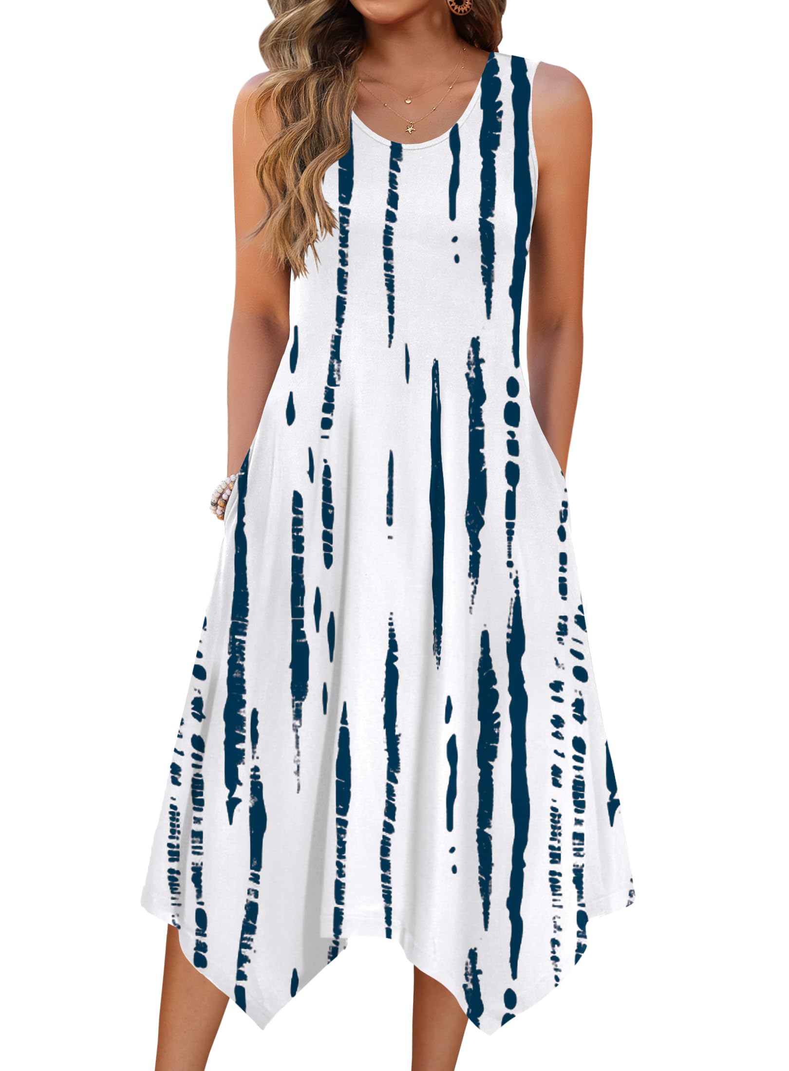 Zeagoo Womens Casual Dress for Summer Tank Dress Loose Flowy Beach Dress with Pockets Hankerchief Flare Midi Sundress 2026