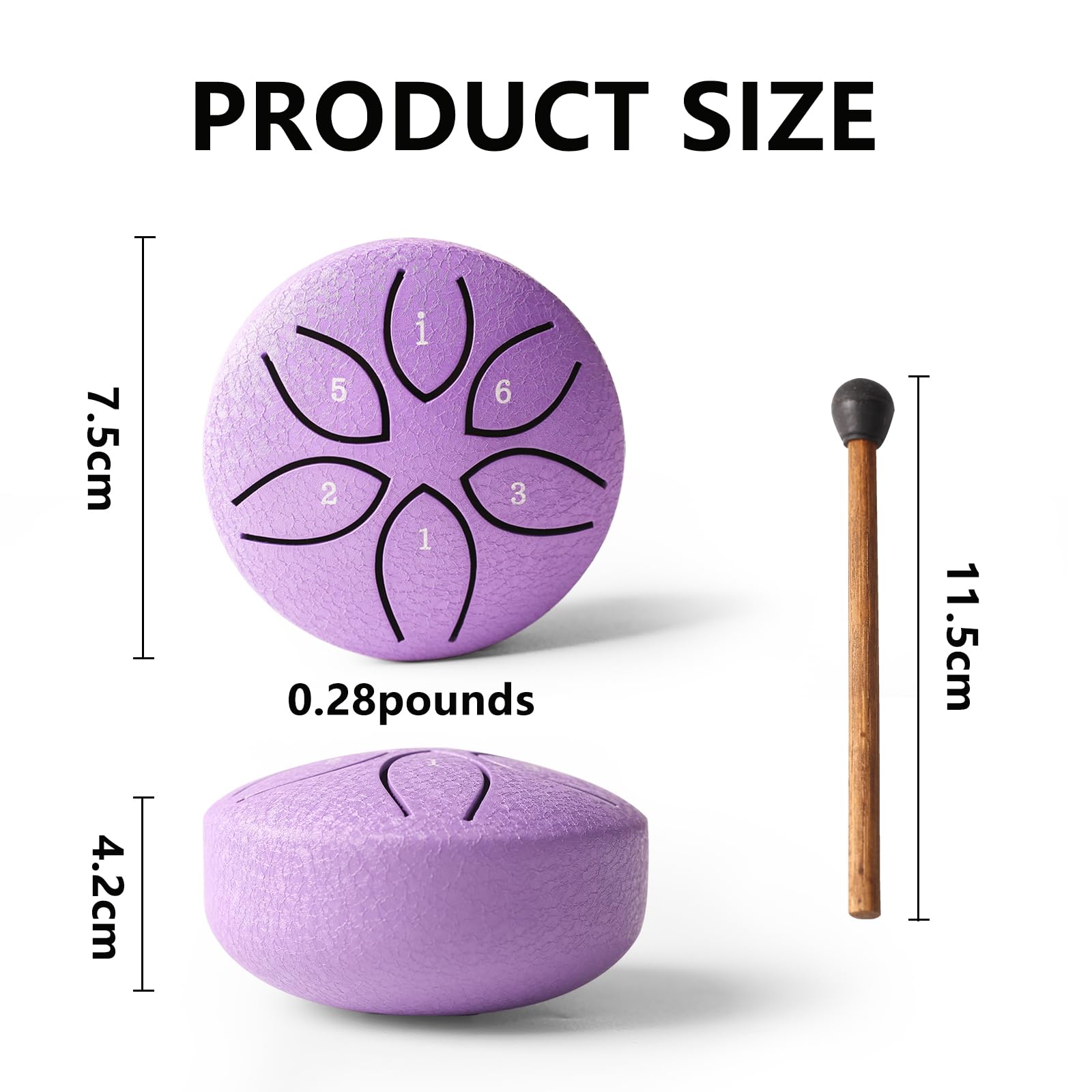 Tambour à langue en acier de 7,6 cm à 6 notes avec maillets de tambour à main, livre de musique, instruments sonores, tambour de pluie pour éducation musicale, divertissement (Violet)