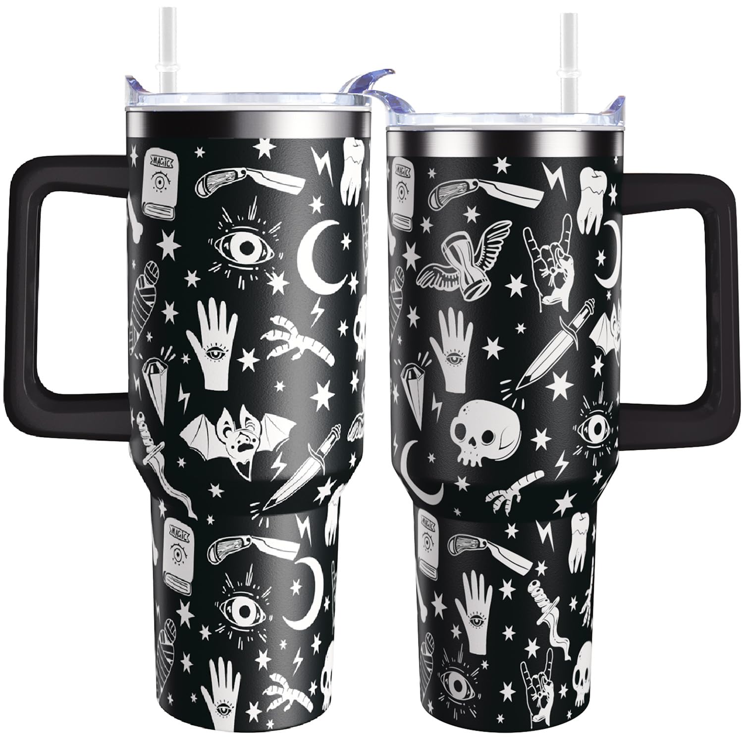 qynspngs 40oz Horror Goth Tumbler with Handle,with Lid and Straw Stainless Steel Insulated Halloween Travel Coffee Mug Halloween gifts for women