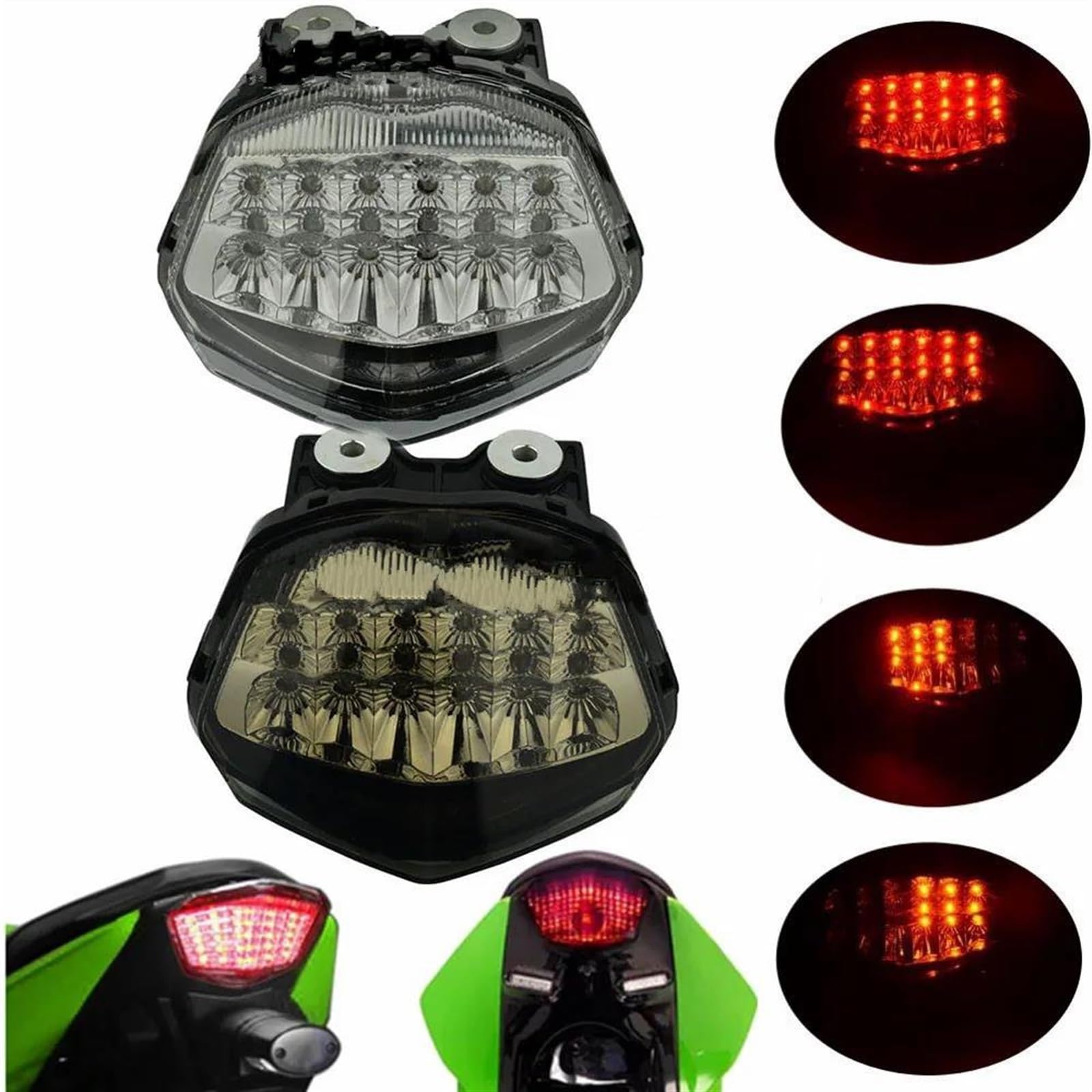 Feu Stop Feu Arrière De Moto pour K&awasaki pour Ninja 250 250R EX250 2008-2012 Clignotants Arrière Feu Arrière Intégré Clignotants(Fumée)