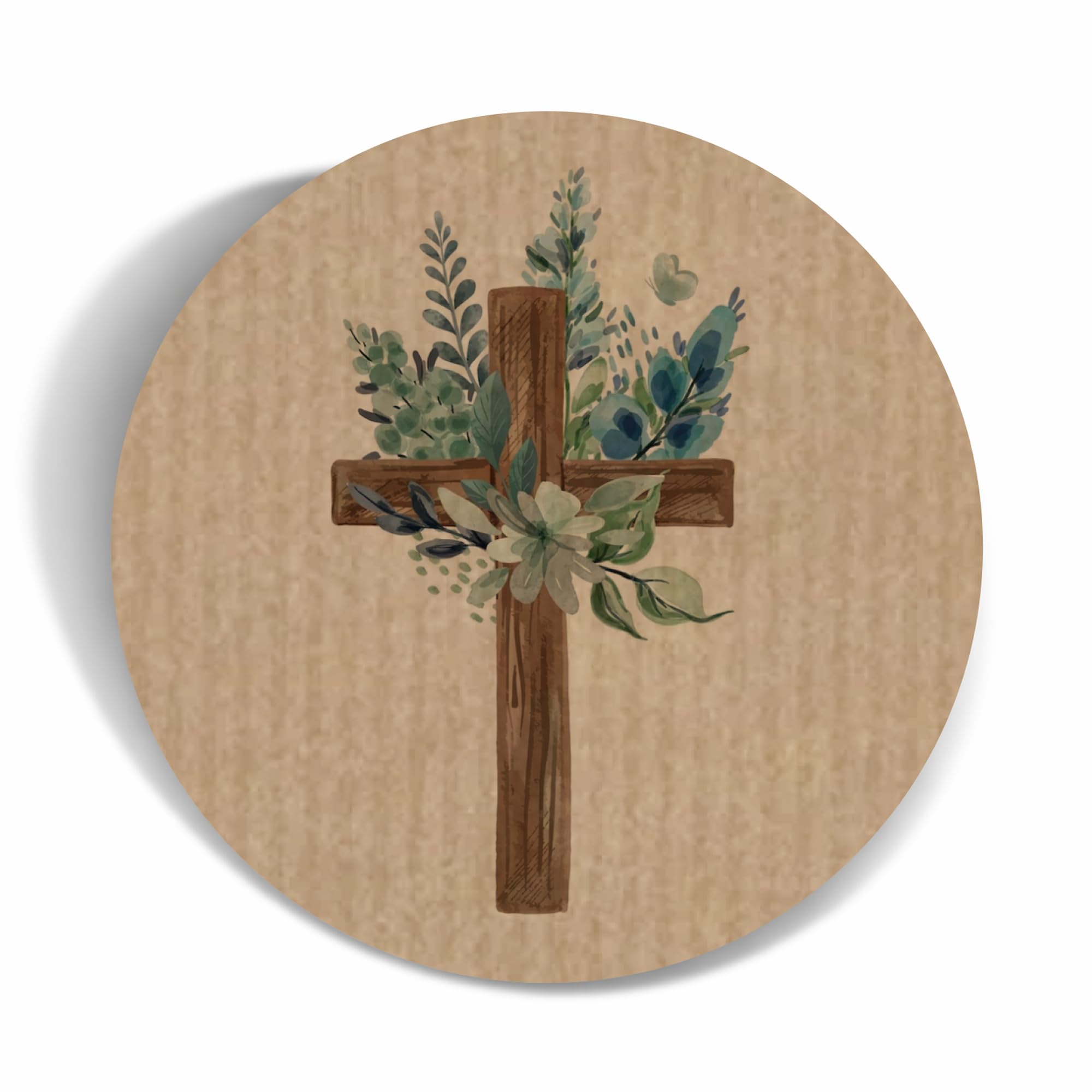 Easter Cross Floral Paper Labels, 37mm Self-Adhesive Stickers, Multipack Stationery Craft Decorative Labels (Kraft Brown Labels, Pack of 90)