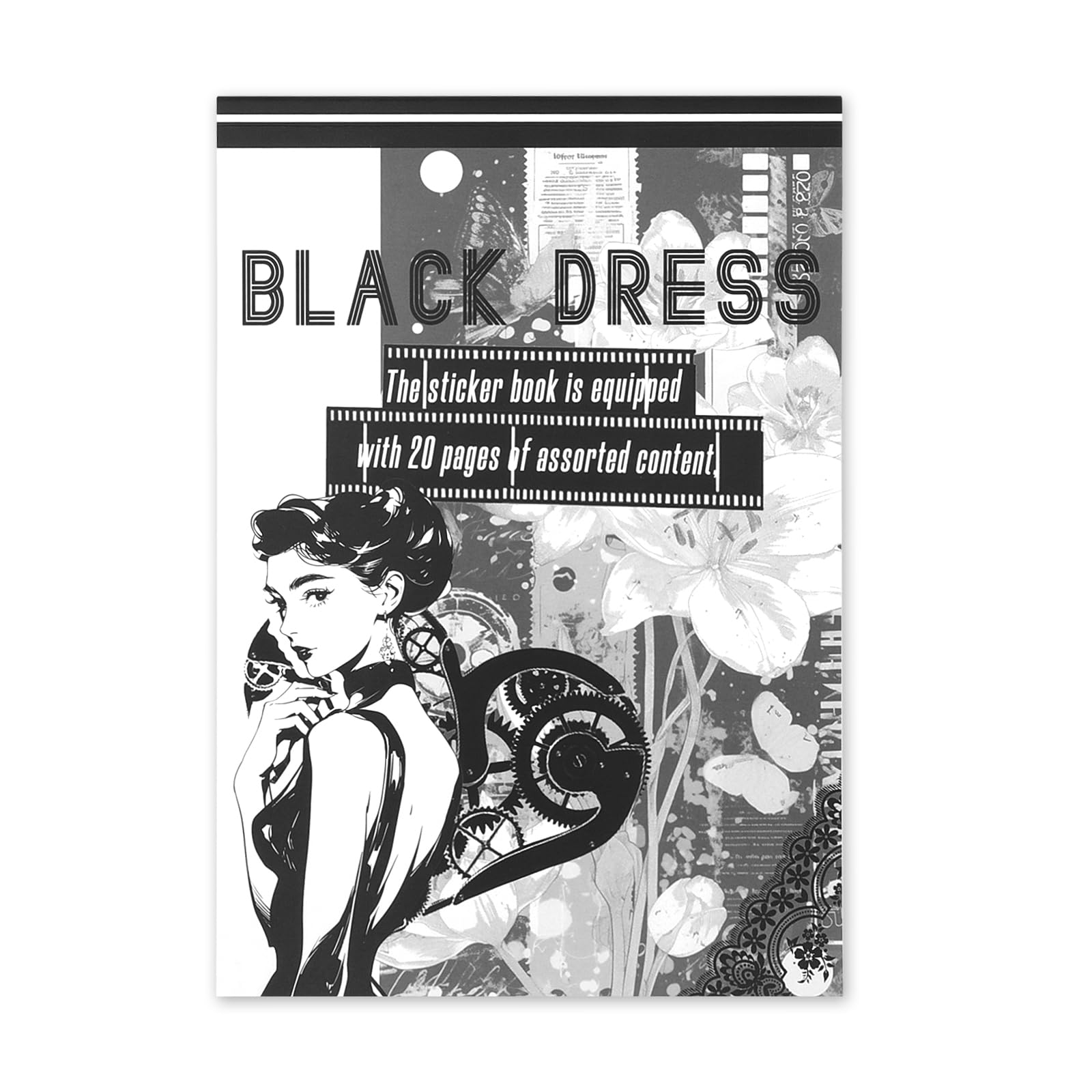 NOGAMOGA Elegant Women Black and White Theme Sticker Book, 194 Pre-Cut Stickers for Junk Journals, Planner, Arts and Crafts, Paper & PET Stickers