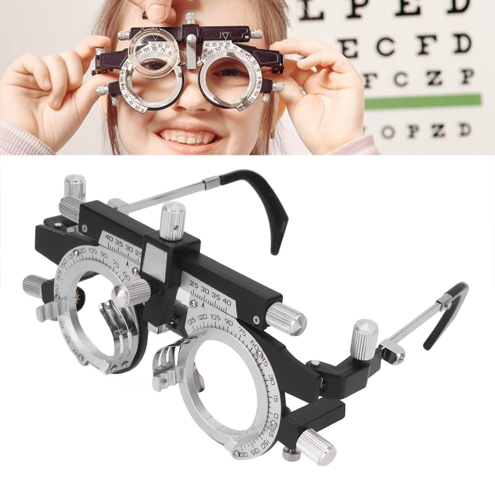 Optometrie Optiker Rahmen, Brillen-Optometrie-Rahmen Probelinsenrahmen Optische Testlinse Rahmen verstellbare Bügellänge und Nasenauflage für Sehschärfeprüfung