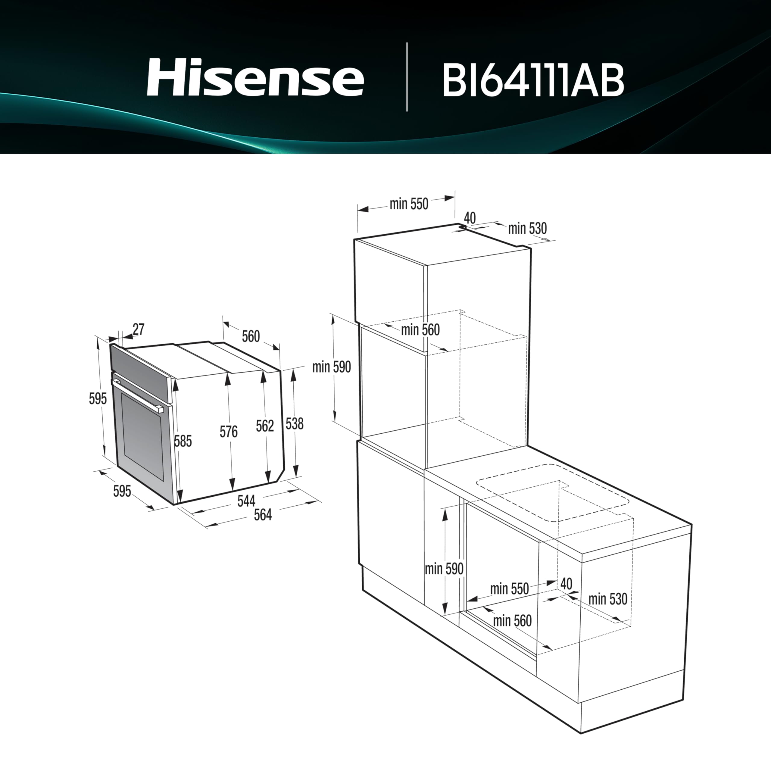 Hisense BI64111AB Forno Multifunzione Termoventilato, Cavità XXL 77 Litri, 12 Funzioni Cottura, Pulizia Acqua Clean, Classe A, Preriscaldamento Rapido, Funzione Pizza 300 °C, Air Fry, nero