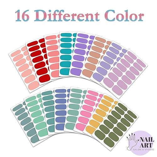 Miniatura 3 de SILPECWEE 224 piezas de 16 hojas de tiras de esmalte de uñas de color sólido, calcomanías adhesivas de uñas completas para mujeres, tiras de uñas de