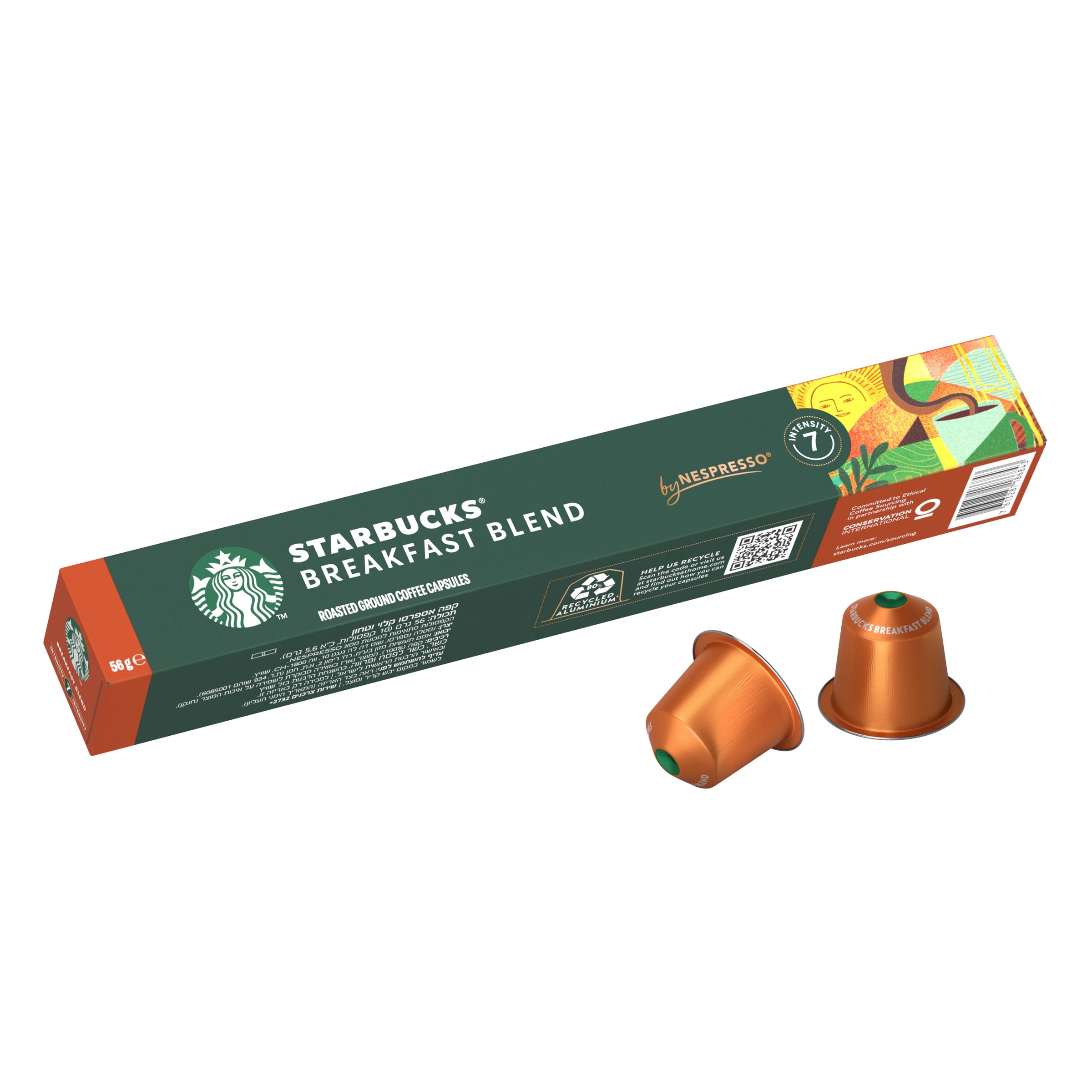 StarbucksBreakfast Blend By Nespresso Medium Roast Coffee Capsules, Tube of 10 Servings