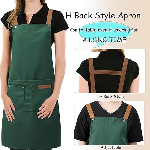 Vista 6 de DILLMAN Delantales de arte para hombres y mujeres, pintura de cerámica, para hornear, correas en la espalda en H, delantal de cocina con bolsillos