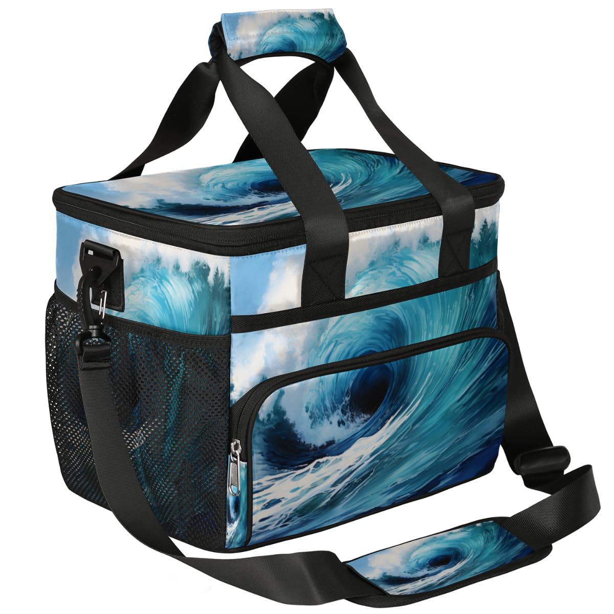 Sea Ocean Insulated Picnic Backpack Lunch Box for Women Men Picnic Basket Tote Lunch Bag Picnic Bag Portable Lunch Bags for Picnic, Beach, Work, Trip,Office, Camp Abstract Waves Blue
