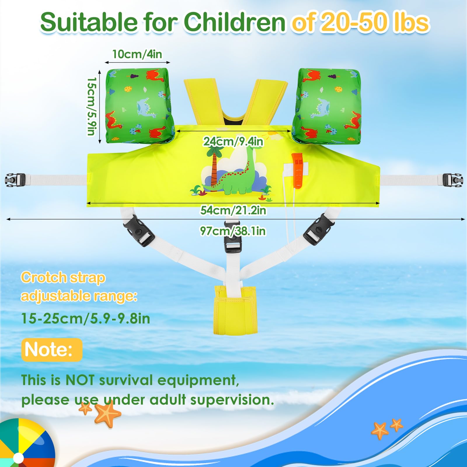 Costume Galleggiante Per Bambino Megalodon - Gilet Salvagente Integrato Per Imparare A Nuotare In Sicurezza (In Base Al Peso) - Design 2 In 1
