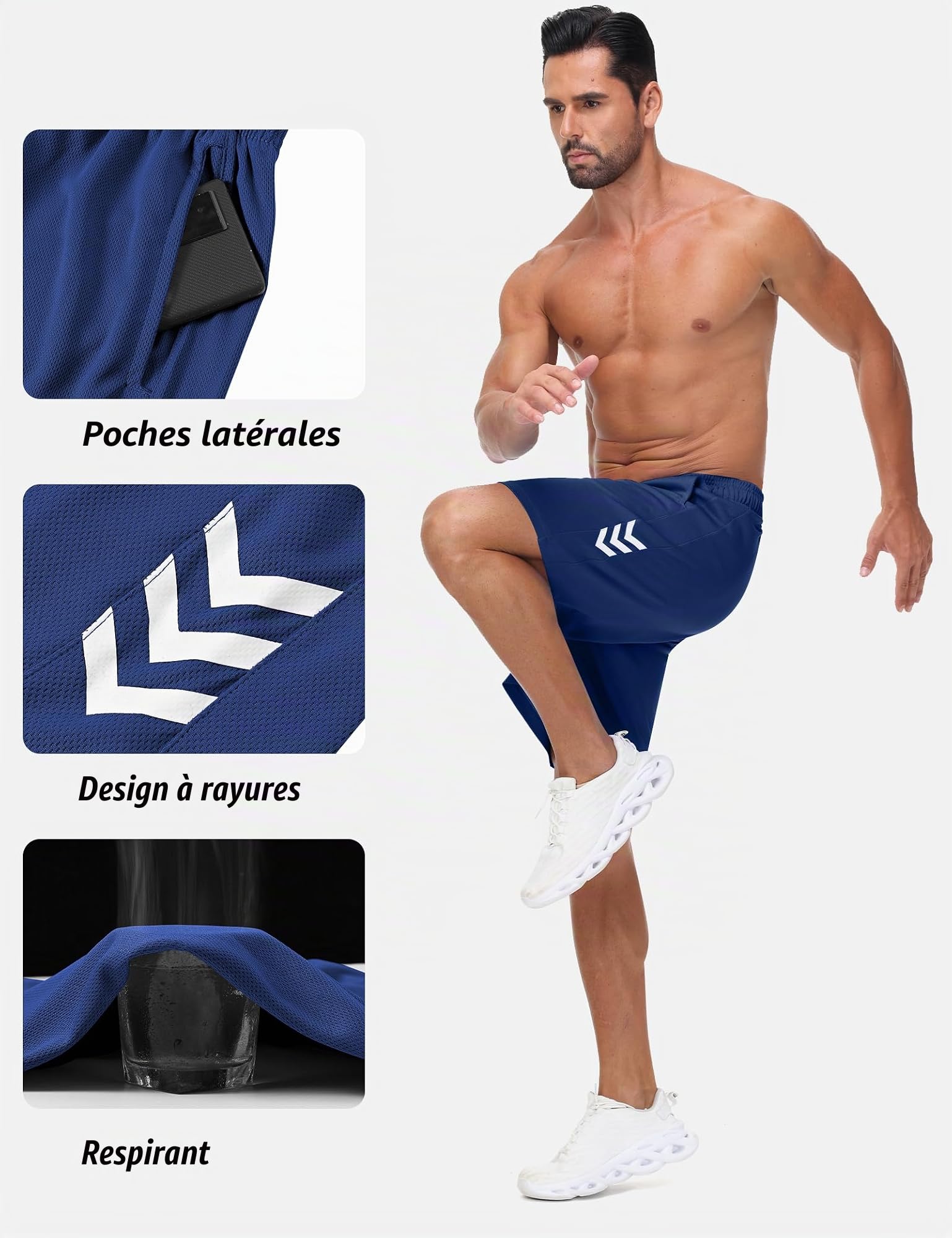 Short De Sport Homme Lot De 3 Séchage Rapide Course d'Entraînement Court Pantalon Fitness Gym Short avec Poches