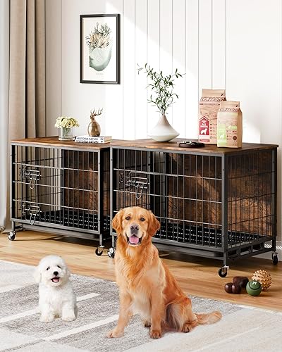 Furniture Style - Jaula para perros con bandeja extraíble y ruedas, mesa auxiliar de jaula de doble puerta resistente, 27.2 pulgadas, casa de