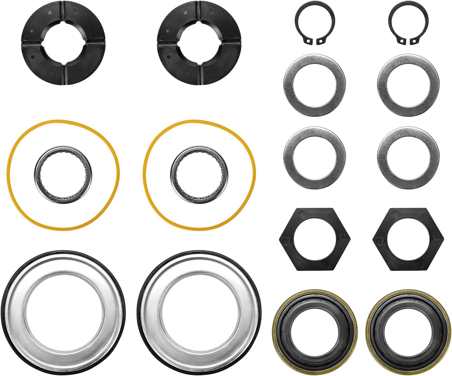 Outer Axle Knuckle Tube Dust Seal Kit Inner Tube Seal Snap Ring Needle Bearing Thrust Washer Seals Compatible with Ford Super Duty Excursion F250 F350 F450 F550 1998-2004 with Dana 50 60 Front Axle