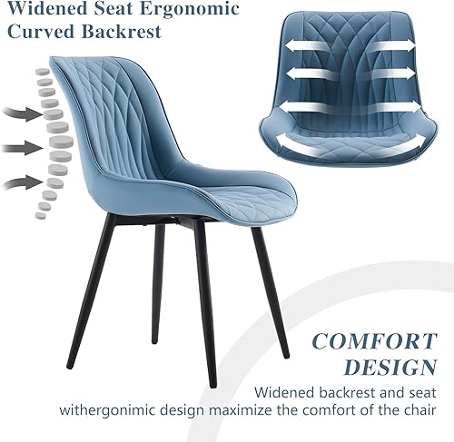 Miniatura 5 de YOUNIKE Blue Dining Chairs Set of 2 with High Backs Mid Century Modern Kitchen & Dining Room Chairs PU Faux Leather Upholstered Comfortable Accent