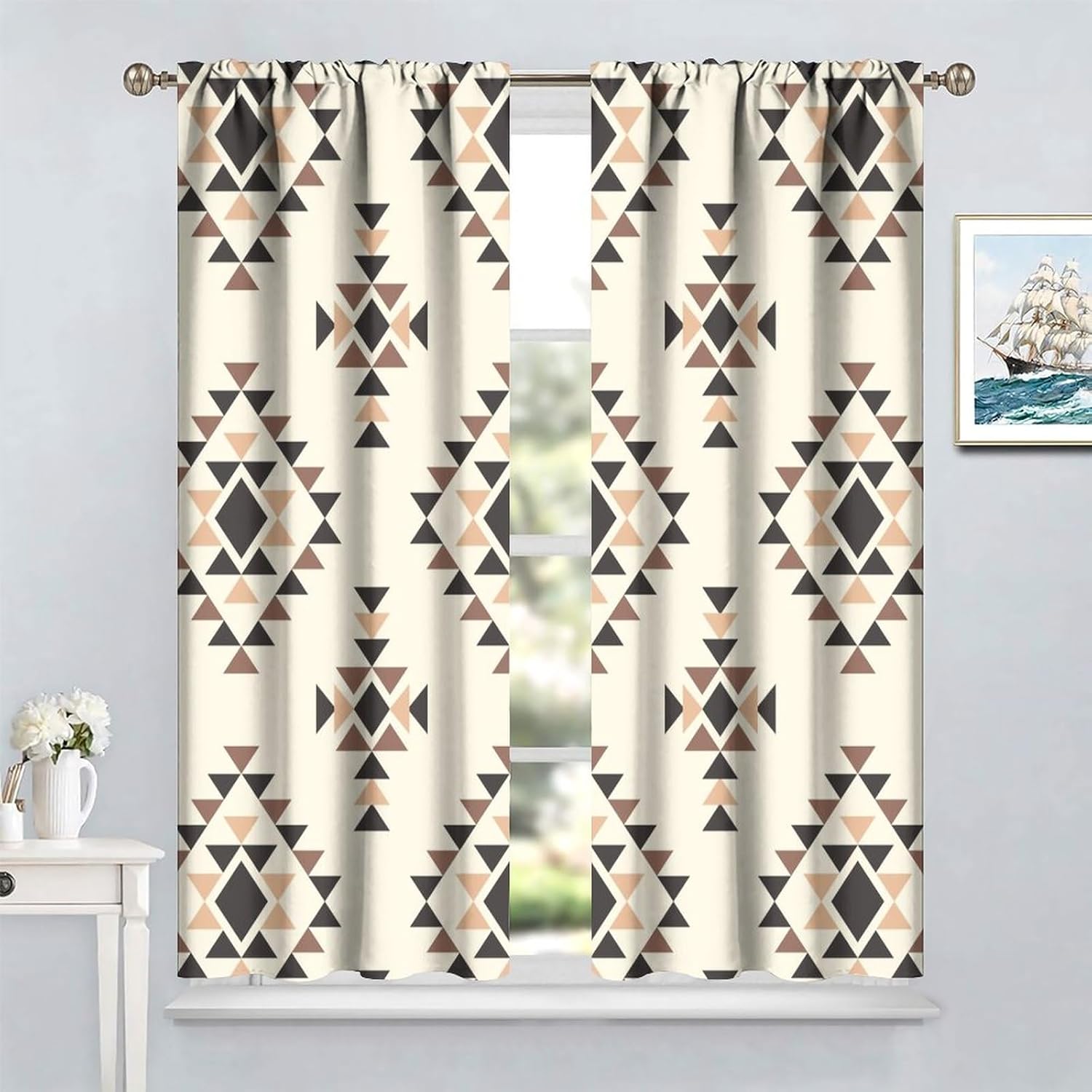 YCness Tribal Geometric Pattern Window Curtains, Southwestern Style Aztec Treatments for Living Room Bedroom Decor, Rustic Western Native American Drapes 2 Panel Sets,42x45 Inch - Image 4