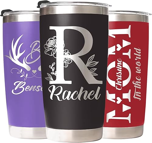 Vaso de café personalizado con nombre, regalo personalizado para mamá de parte de la hija, vasos aislados de acero inoxidable de 20 onzas con tapa,