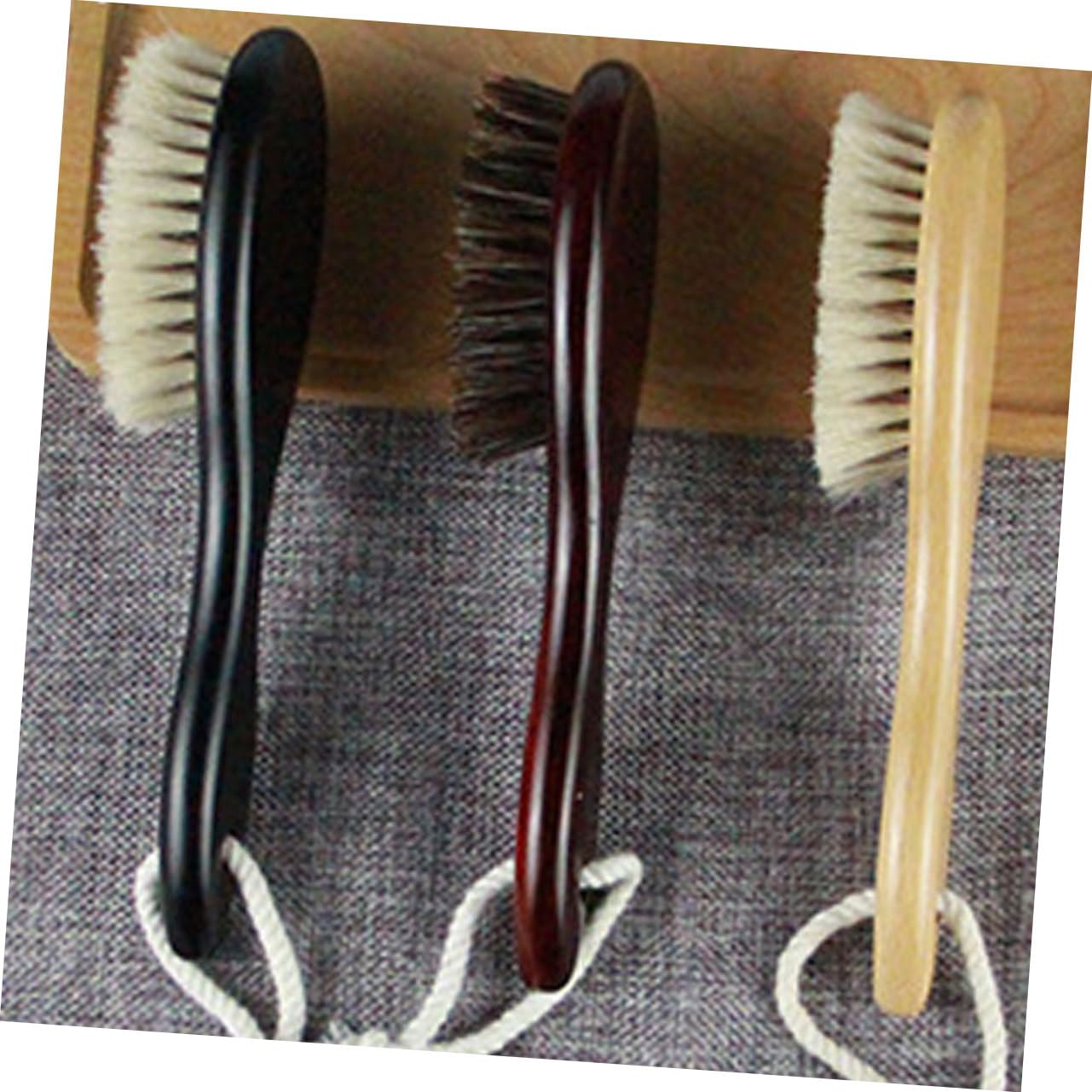 Beatifufu Dense Wool Bristle Hair Brush Curved Handle Shaving Brush for Men Natural Wood Handle Dark