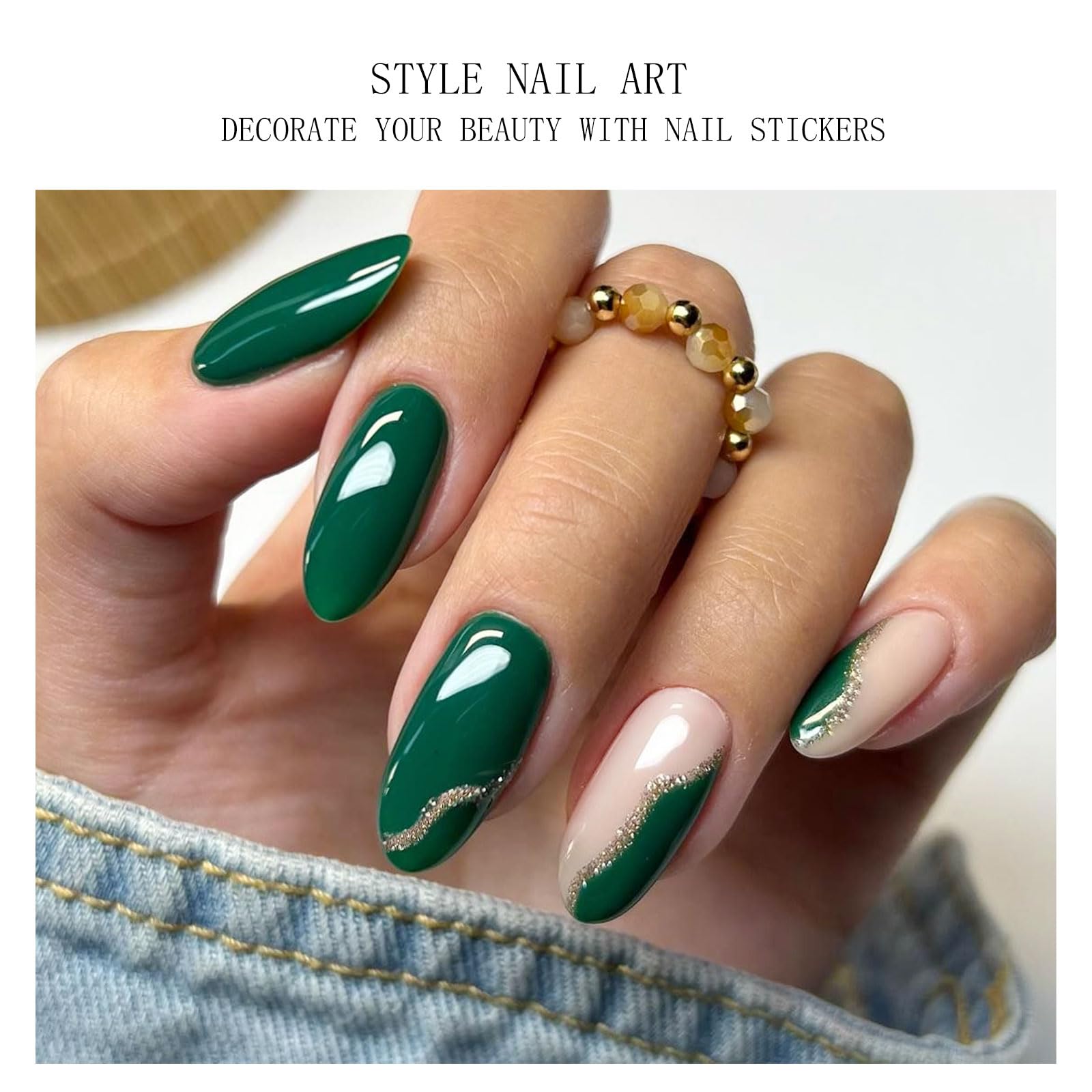 JMEOWIO Nagelfolie Grünes Katzenauge – Selbstklebend, UV-härtend, Für Gel-Nageldesign