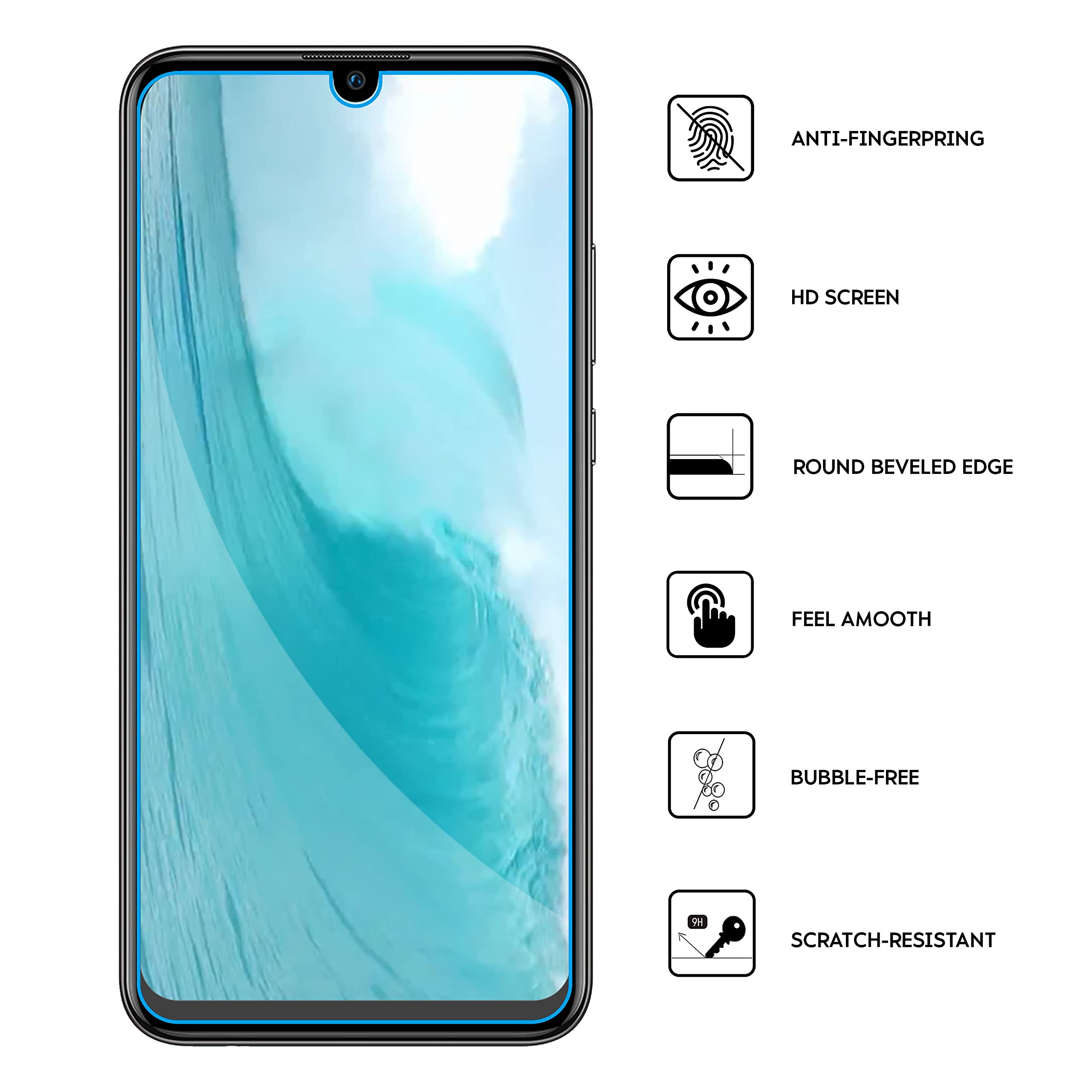 N NEWTOP [2 Pezzi Pellicola GLASS FILM Compatibile per Huawei Y5 2018-Y5P-Honor 7S, Fina 0.3mm Durezza 9H in Vetro Temperato Proteggi Schermo Display Protettiva Anti Urto Graffio Protezione