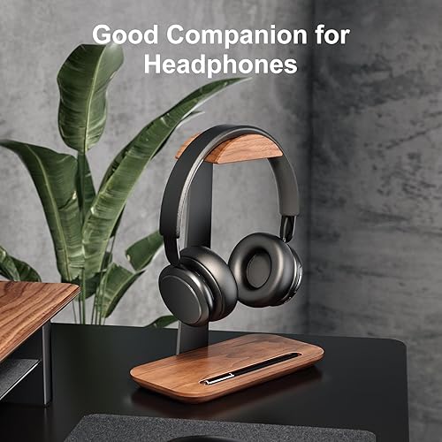 Miniatura 2 de UPERGO Soporte para auriculares de nogal, soporte de auriculares de madera para escritorio, soporte universal para auriculares con base de