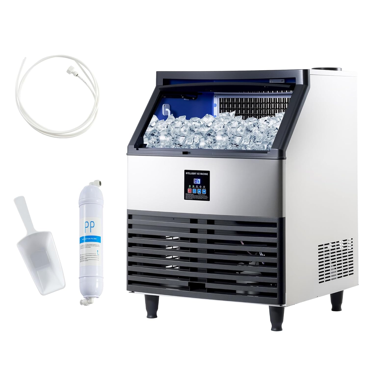 Albott Commercial Ice Maker - 2 Way Water Inlet, 450lbs/24H Freestanding ice Machine Countertop with 100lbs Storage Capacity, Self Cleaning for Home/Bar/Restaurant