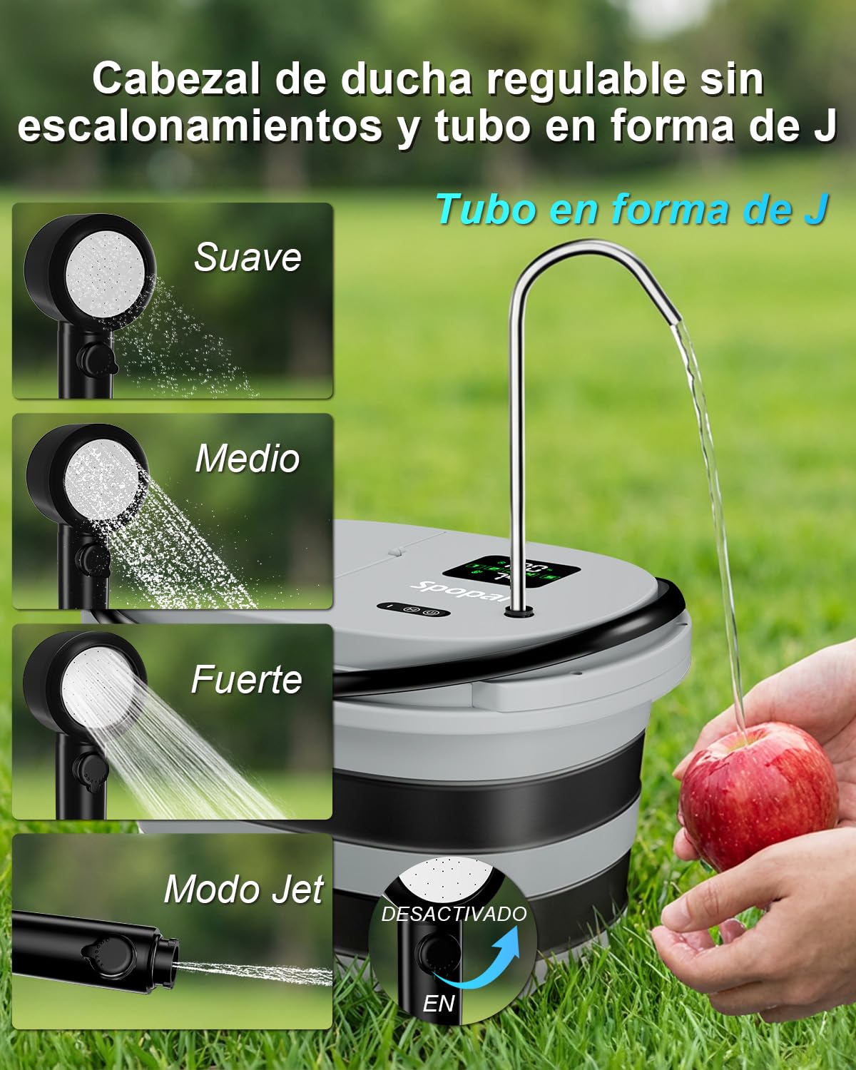 Spopal Ducha Portatil Camping, [13000mAh] [Pantalla Led] Bomba De Ducha Eléctrica y Cubo Plegable De 20L, Ajustable De 5 Velocidades, para Senderismo Al Aire Libre, Limpieza De Jardines Y Mascotas