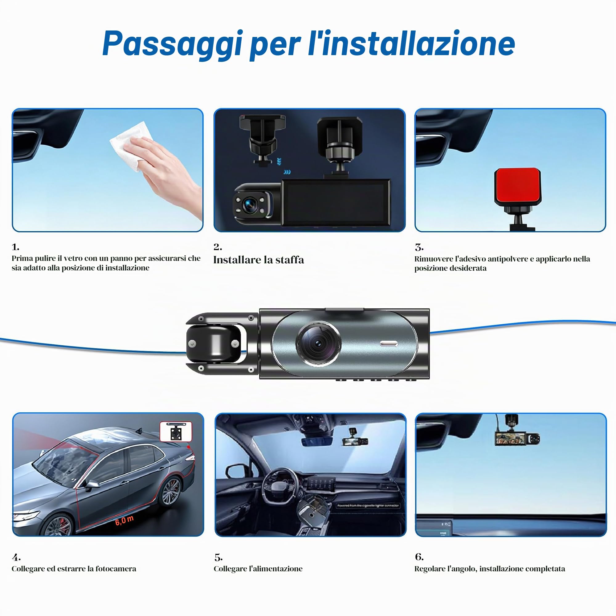 Dash Cam Auto Senza Fili per Ford Puma ST Line/ST Line X, Scheda SD da 64 GB Schermo da 3,16" 5G WiFi & Controllo App Dashcam,3 Canali Dash Cam Auto
