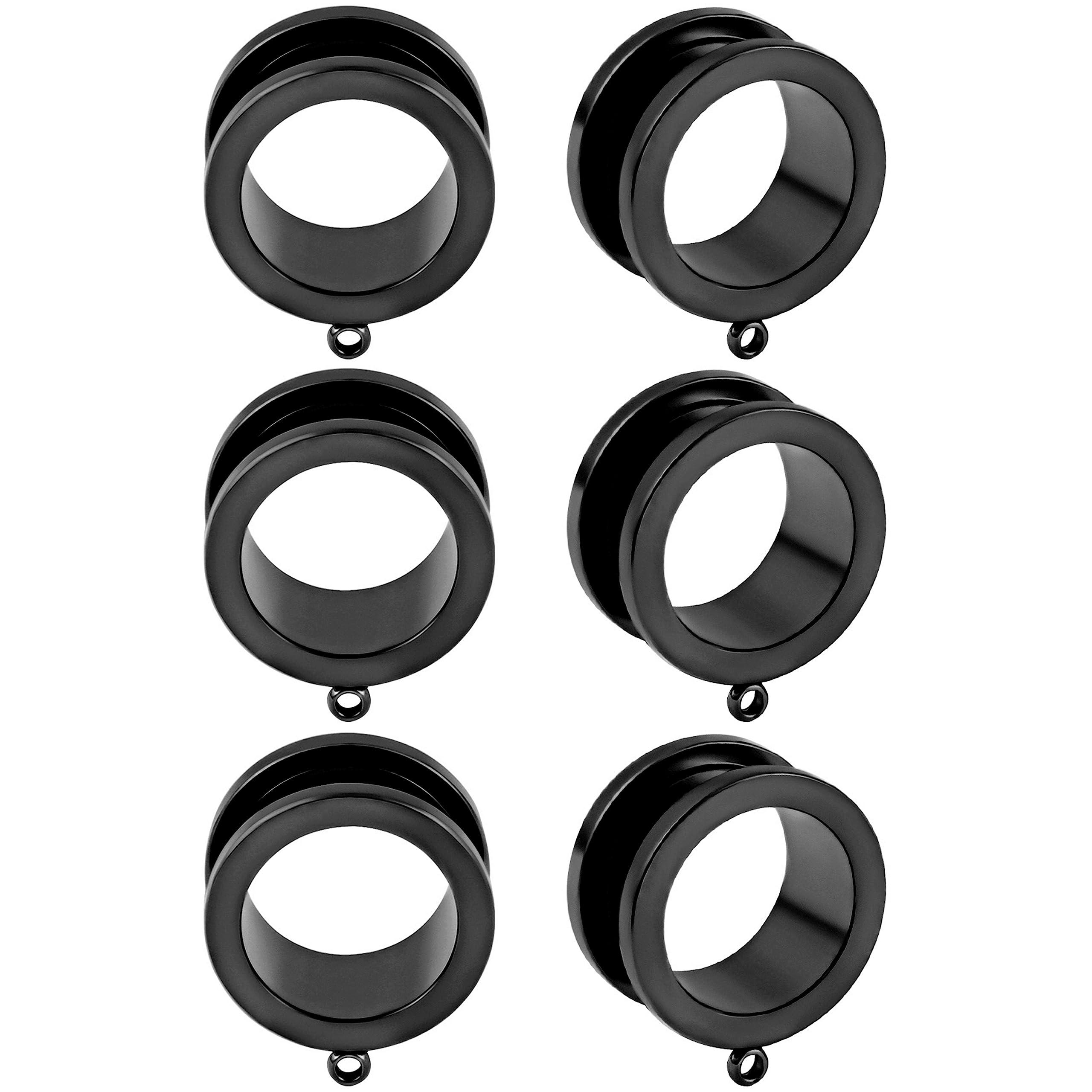 Maxbott 3 Pairs Set DIY Tunnels Plugs Gauges for Ears Piercing Jewelry Black Gold 2g 0g Stainless Steel Ear Dangle Accessories For Women Mens