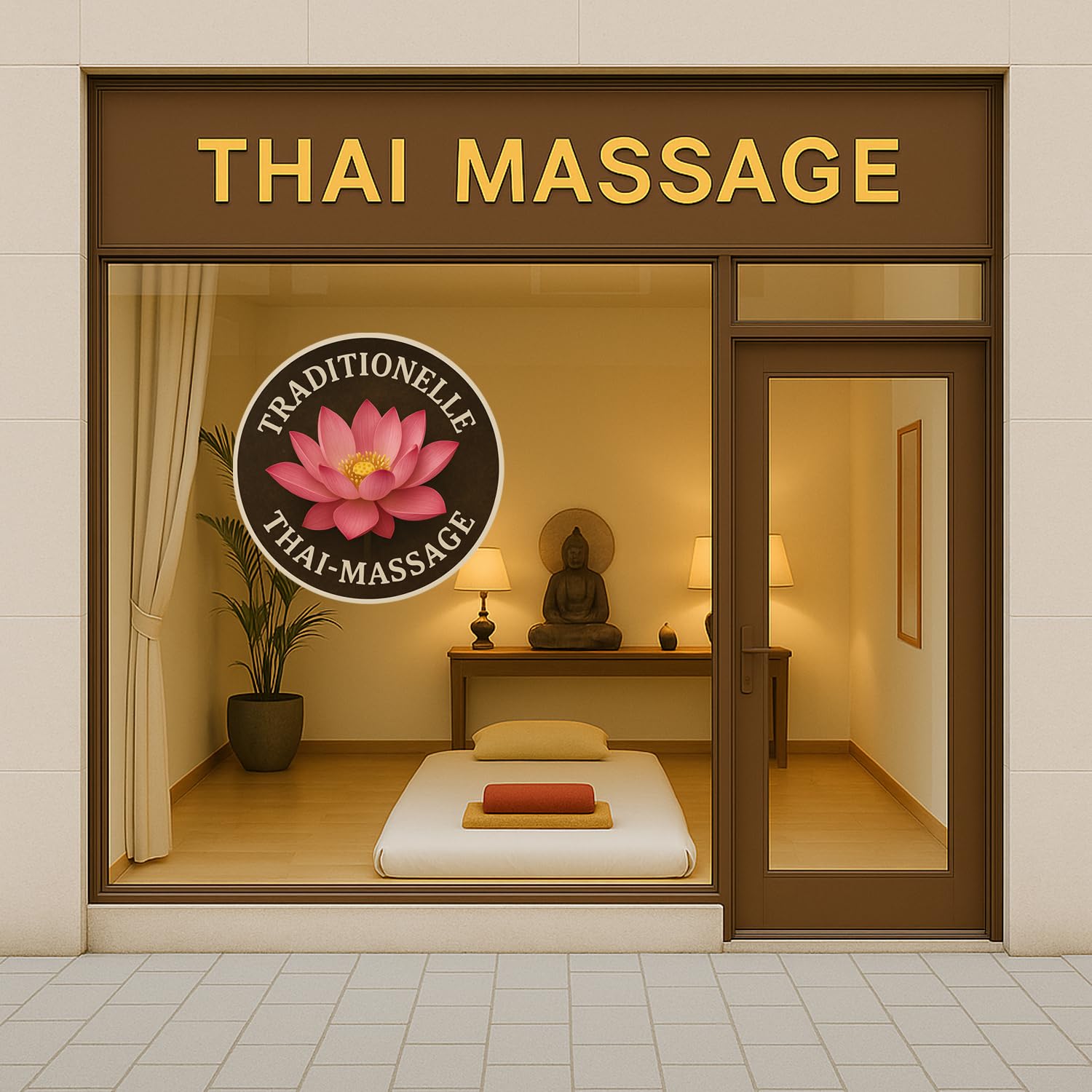 Digitaldruckaufkleber Klebefolie "Thai Massage" nach Wunsch | Größe frei wählbar | Folienaufkleber für ihr Schaufenster, Tür, etc. | DAF-126 (50 x 50 cm)