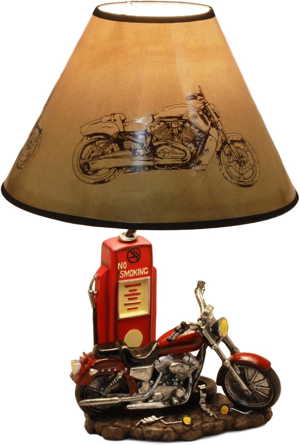 Ebros Vintage Old Fashioned Retro Red Motorcycle by Classic Gas Pump Desktop Table Lamp 19" Tall Nostalgic Highway Route 66 Road Runner Home Decor Shelf Mantlepiece Lighting Accent
