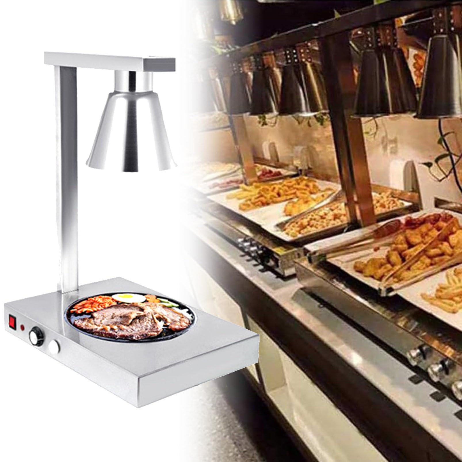 JKJZSALJ Commercial Food Warmer Lamp, Stainless Steel Buffet Heater For Restaurants And Kitchens, Ideal For Keeping Pizza And Food Warm,Silver,singlehead
