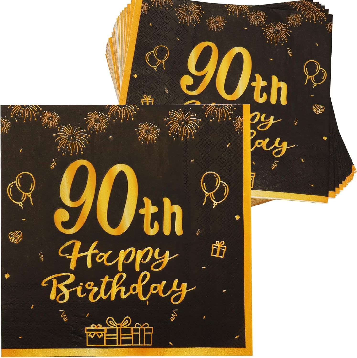 SZSMART Happy Birthday Black and Gold Napkins, 48pcs Party Napkins, Birthday Napkins Happy