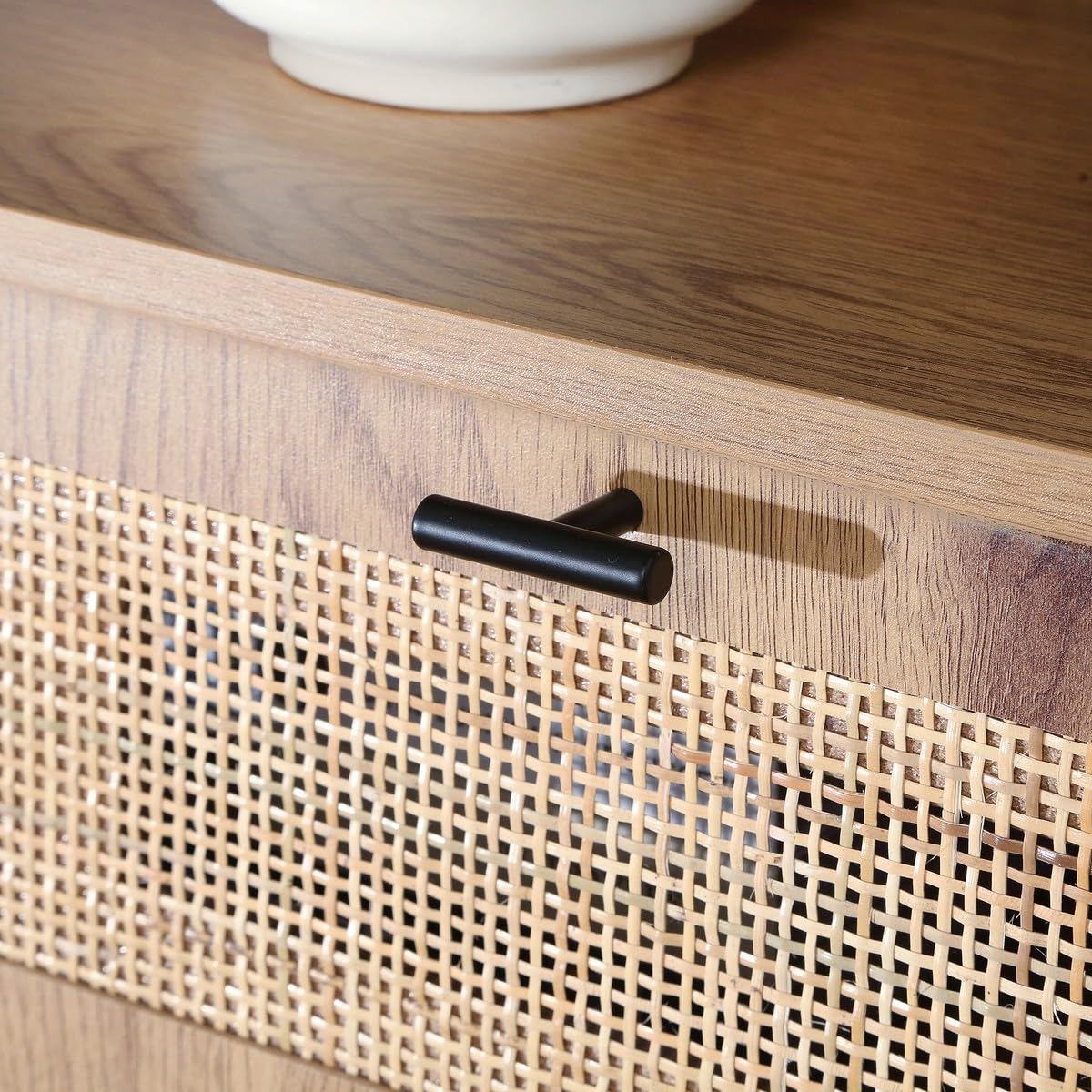 Calicosy – Mueble de TV esquinero con 1 puerta abatible, cannage de ratán – Decoración de madera – paneles de partículas – patas de metal – salón o dormitorio – estilo exótico y natural – 100 x 30 x