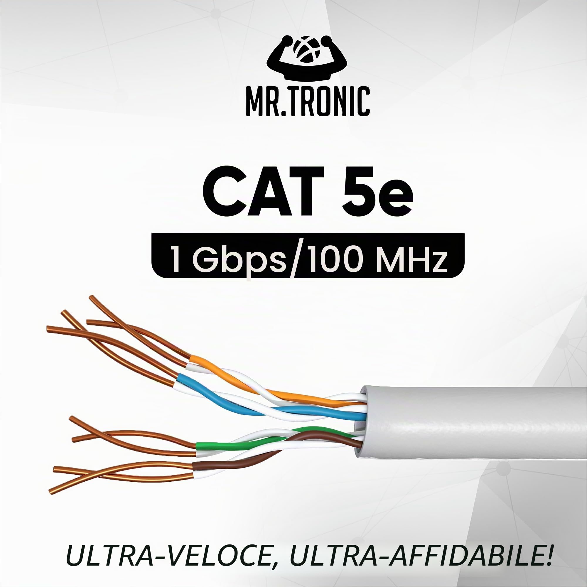Mr. Tronic Cavo Ethernet Cat 5E da 305m Bulk Cabel, Cavo di Rete LAN Cat 5E ad Alta Velocità Per Connessione Internet Veloce 1 Gbps – 100 MHz AWG24 Cavo Sfuso | Cavo UTP CCA (305 Metri, Grigio)