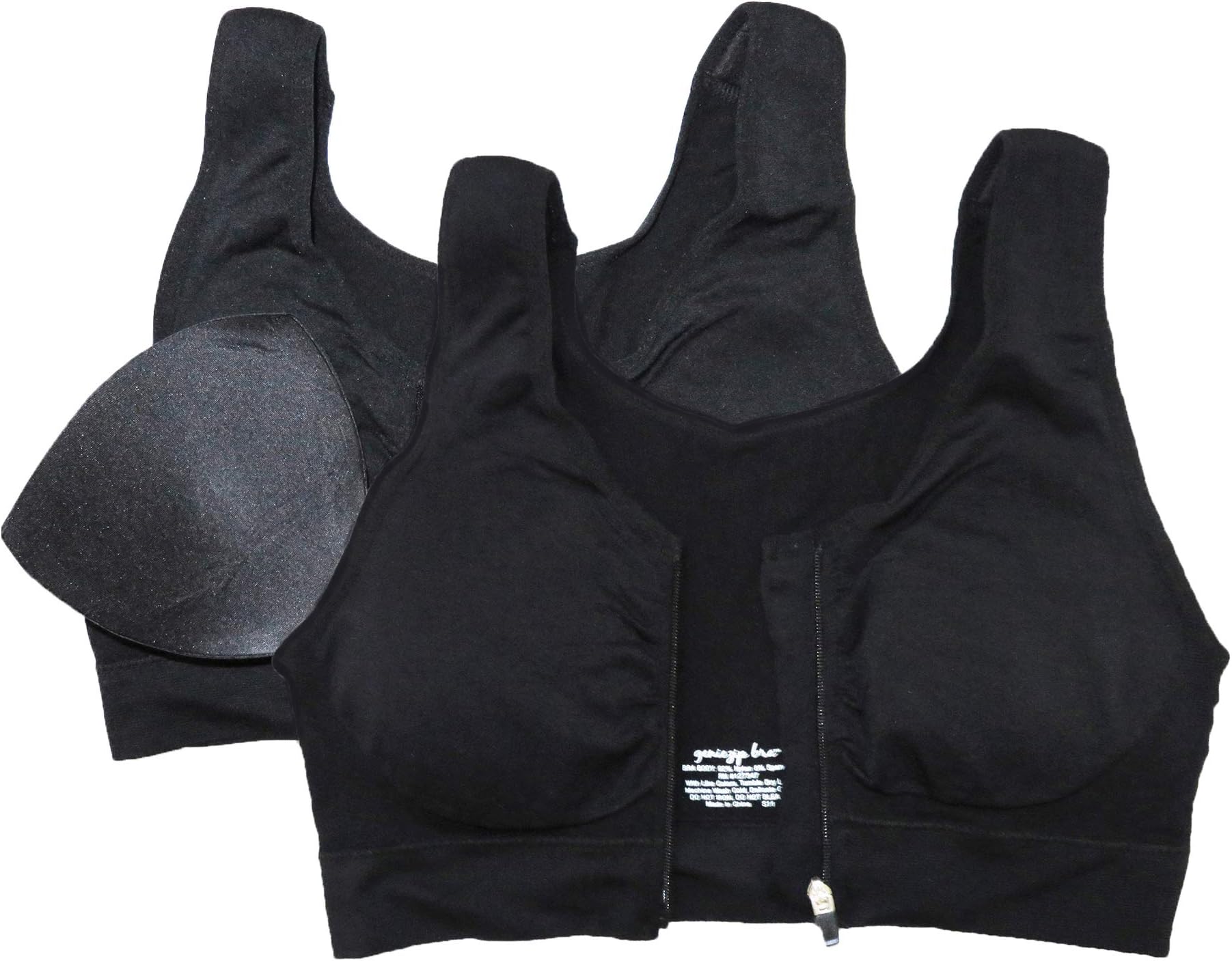 Women Zip Front Sports Bra Removable Pads Tank Top Racerback Training Bra Hight Impact Yoga Bras Wireless Removable Padded Pack of 2 Black Black M