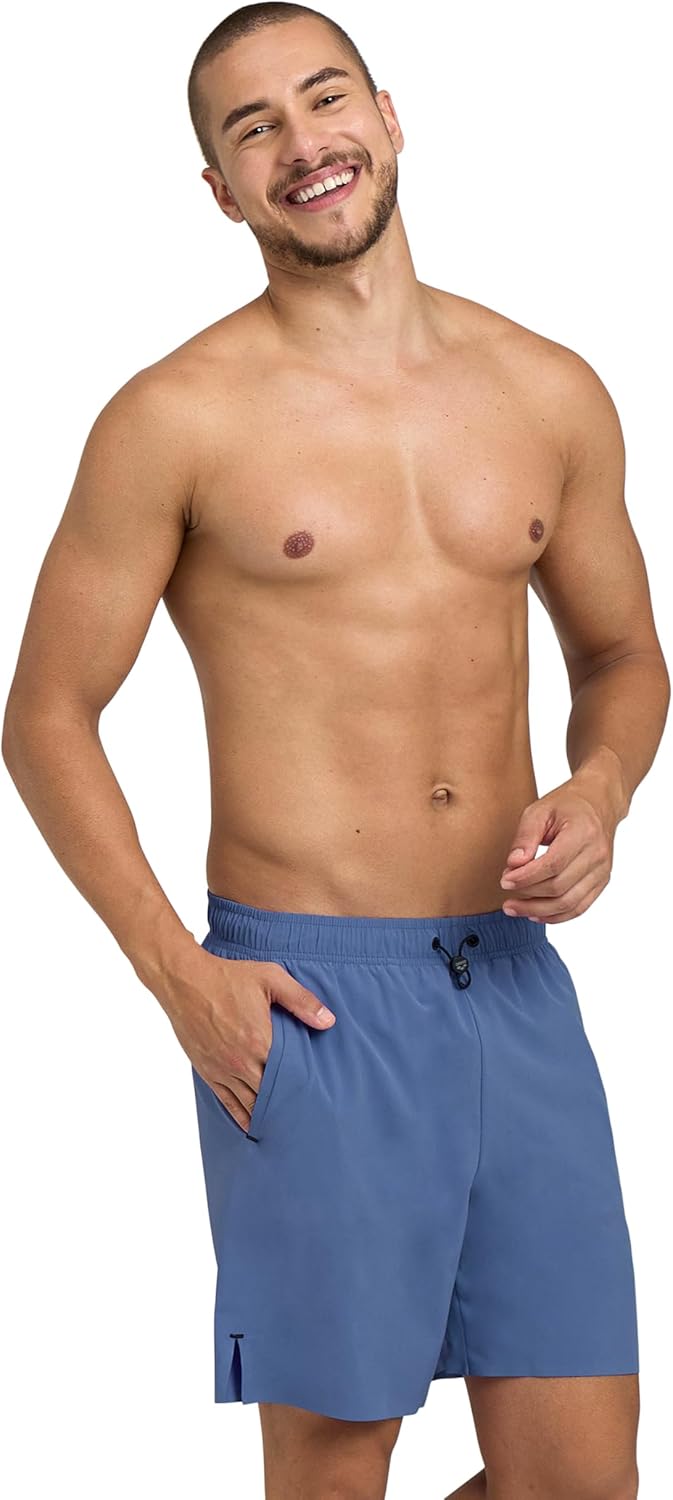 ARENA Men's Evo Solid Beach Boxer Swim Trunks with Pockets Anti-Chafe Mesh Brief