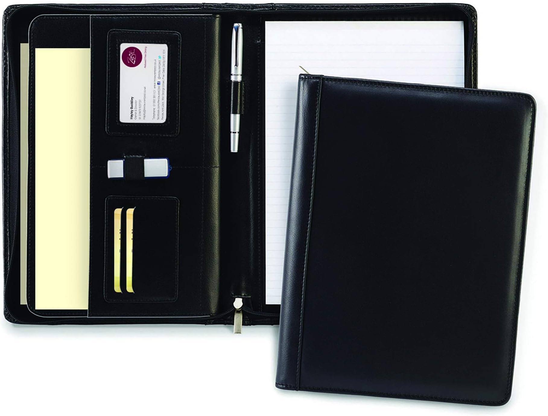 Cescahide A4 Deluxe Zipped Leather Conference Folder - Black,AM0017