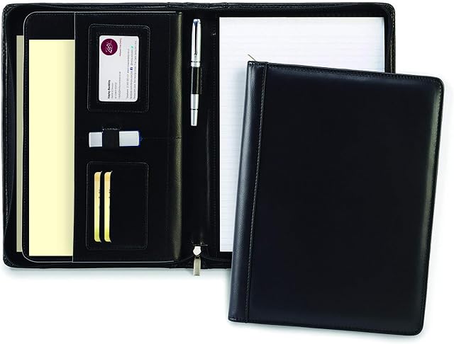 Cescahide A4 Deluxe Zipped Leather Conference Folder - Black,AM0017